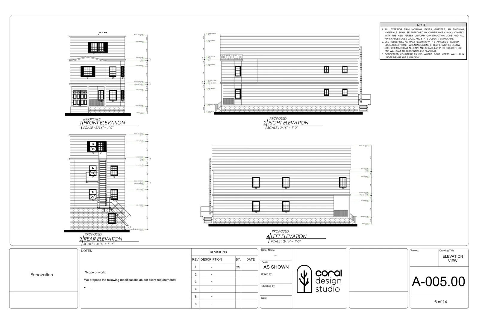 Proposed elevation views from a Coral Design Studio permit set